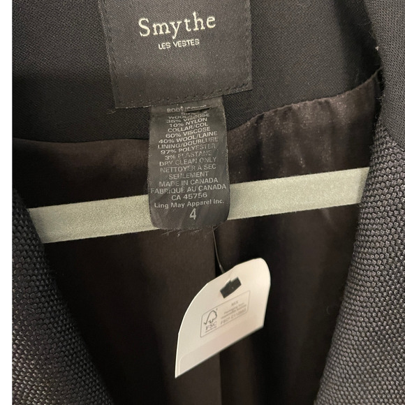 Smythe 4 Classic Wool One Button Blazer Textured Wide Lapel Tuxedo Jacket Black - Picture 7 of 13